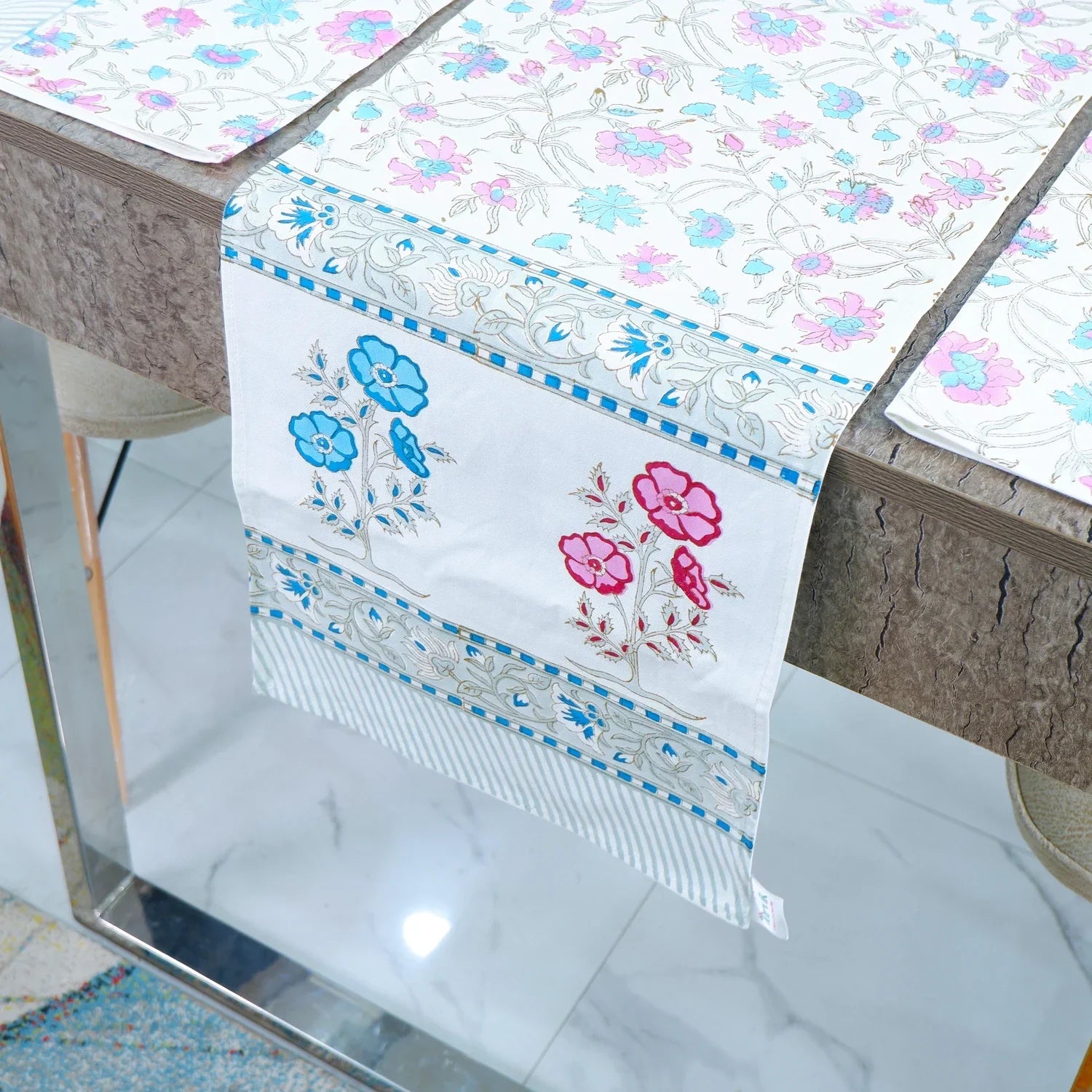 Hand Block Printed Cotton Table Runner - Xenia - Tarvik